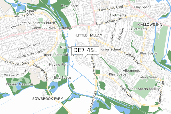 DE7 4SL map - small scale - OS Open Zoomstack (Ordnance Survey)