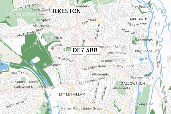 DE7 5RR map - small scale - OS Open Zoomstack (Ordnance Survey)