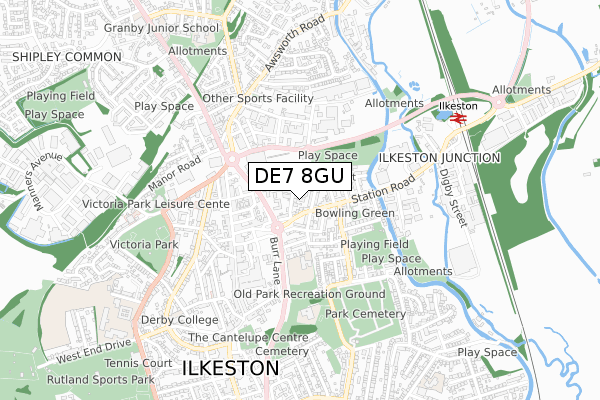 DE7 8GU map - small scale - OS Open Zoomstack (Ordnance Survey)