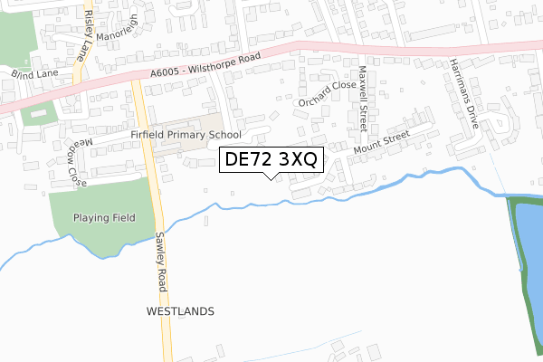 DE72 3XQ map - large scale - OS Open Zoomstack (Ordnance Survey)