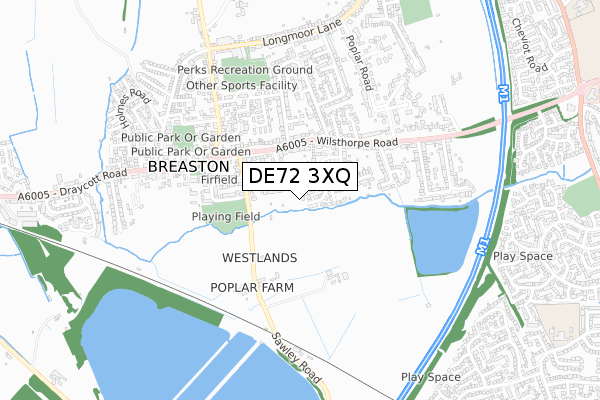 DE72 3XQ map - small scale - OS Open Zoomstack (Ordnance Survey)