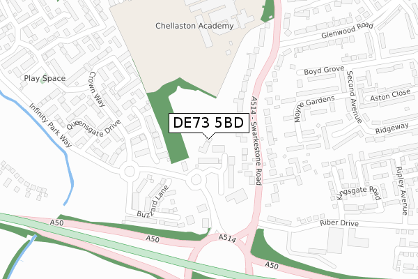 DE73 5BD map - large scale - OS Open Zoomstack (Ordnance Survey)
