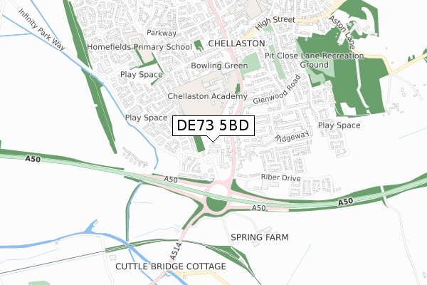DE73 5BD map - small scale - OS Open Zoomstack (Ordnance Survey)