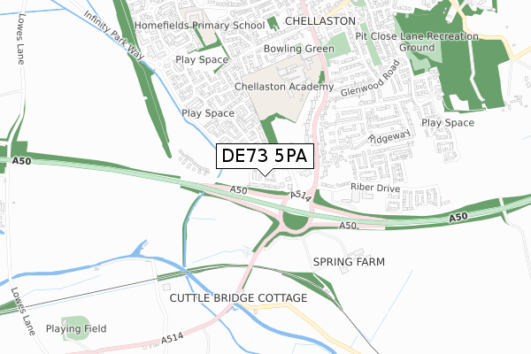DE73 5PA map - small scale - OS Open Zoomstack (Ordnance Survey)