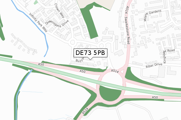 DE73 5PB map - large scale - OS Open Zoomstack (Ordnance Survey)
