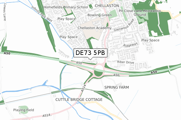 DE73 5PB map - small scale - OS Open Zoomstack (Ordnance Survey)