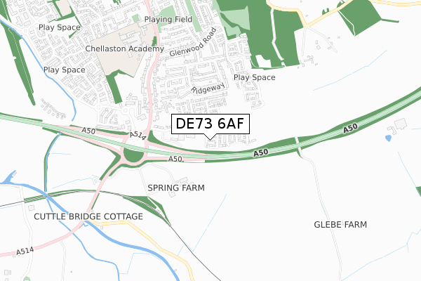 DE73 6AF map - small scale - OS Open Zoomstack (Ordnance Survey)
