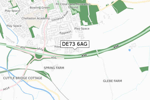 DE73 6AG map - small scale - OS Open Zoomstack (Ordnance Survey)