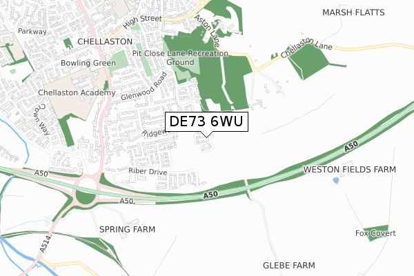 DE73 6WU map - small scale - OS Open Zoomstack (Ordnance Survey)