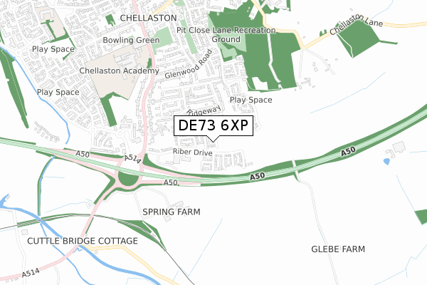 DE73 6XP map - small scale - OS Open Zoomstack (Ordnance Survey)