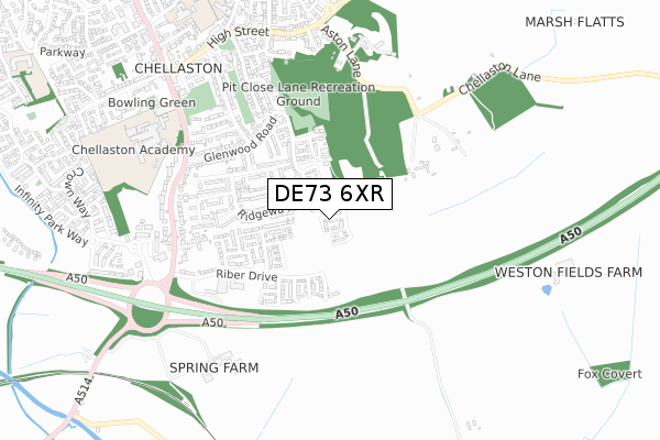 DE73 6XR map - small scale - OS Open Zoomstack (Ordnance Survey)