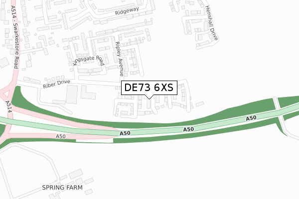 DE73 6XS map - large scale - OS Open Zoomstack (Ordnance Survey)