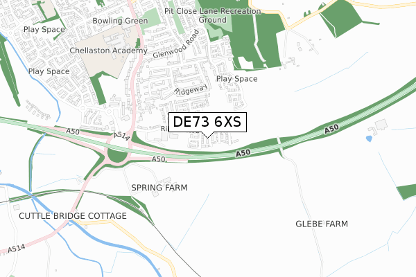 DE73 6XS map - small scale - OS Open Zoomstack (Ordnance Survey)