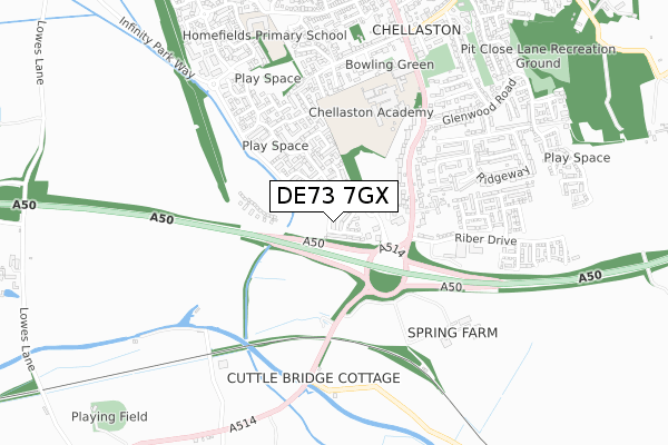 DE73 7GX map - small scale - OS Open Zoomstack (Ordnance Survey)