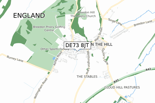 DE73 8JT map - small scale - OS Open Zoomstack (Ordnance Survey)