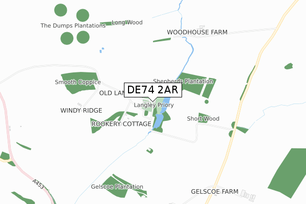 DE74 2AR map - small scale - OS Open Zoomstack (Ordnance Survey)