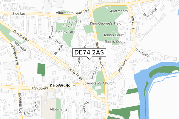 DE74 2AS map - large scale - OS Open Zoomstack (Ordnance Survey)