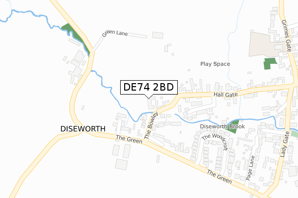 DE74 2BD map - large scale - OS Open Zoomstack (Ordnance Survey)