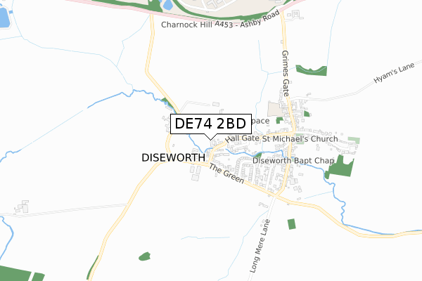 DE74 2BD map - small scale - OS Open Zoomstack (Ordnance Survey)