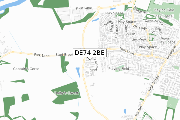 DE74 2BE map - small scale - OS Open Zoomstack (Ordnance Survey)