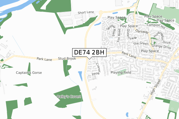 DE74 2BH map - small scale - OS Open Zoomstack (Ordnance Survey)