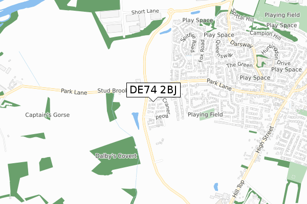 DE74 2BJ map - small scale - OS Open Zoomstack (Ordnance Survey)