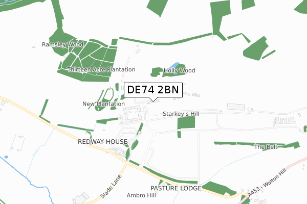 DE74 2BN map - small scale - OS Open Zoomstack (Ordnance Survey)