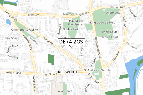 DE74 2GS map - large scale - OS Open Zoomstack (Ordnance Survey)