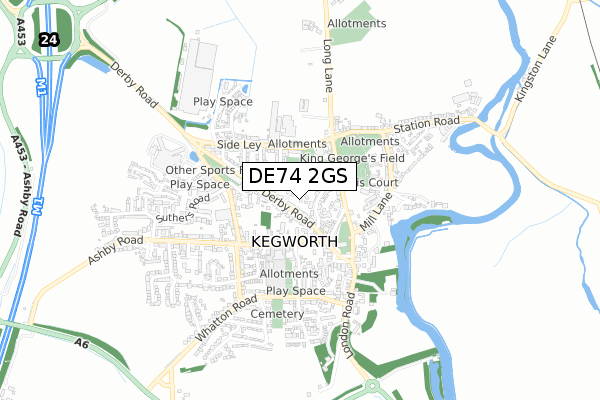 DE74 2GS map - small scale - OS Open Zoomstack (Ordnance Survey)