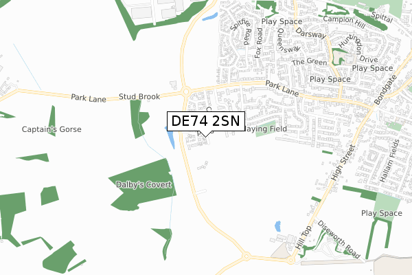 DE74 2SN map - small scale - OS Open Zoomstack (Ordnance Survey)