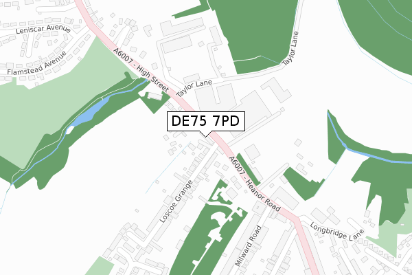 DE75 7PD map - large scale - OS Open Zoomstack (Ordnance Survey)