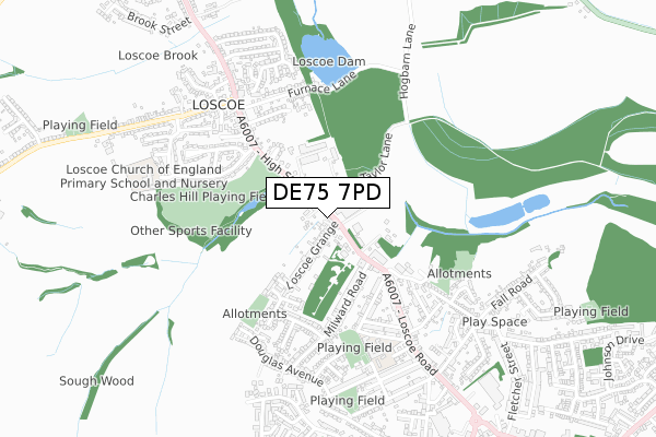 DE75 7PD map - small scale - OS Open Zoomstack (Ordnance Survey)