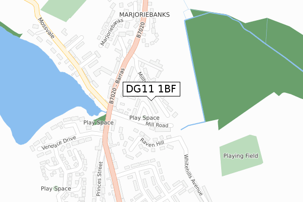 DG11 1BF map - large scale - OS Open Zoomstack (Ordnance Survey)