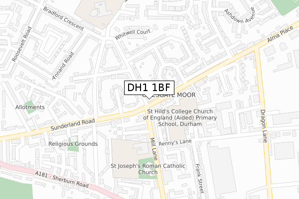 DH1 1BF map - large scale - OS Open Zoomstack (Ordnance Survey)