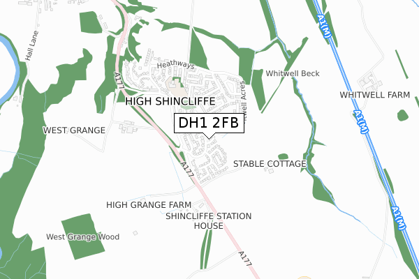 DH1 2FB map - small scale - OS Open Zoomstack (Ordnance Survey)