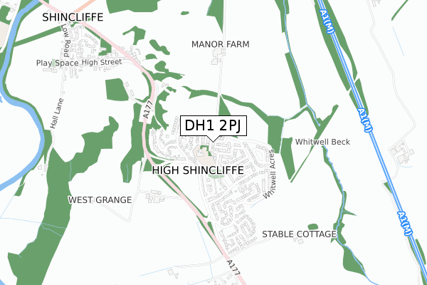 DH1 2PJ map - small scale - OS Open Zoomstack (Ordnance Survey)