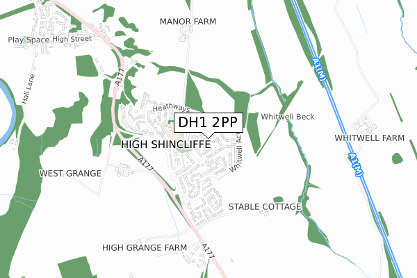 DH1 2PP map - small scale - OS Open Zoomstack (Ordnance Survey)