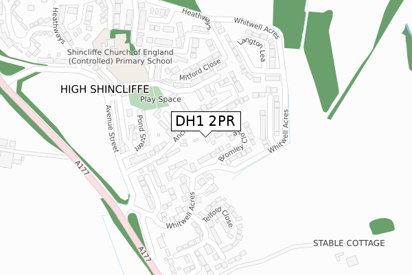 DH1 2PR map - large scale - OS Open Zoomstack (Ordnance Survey)