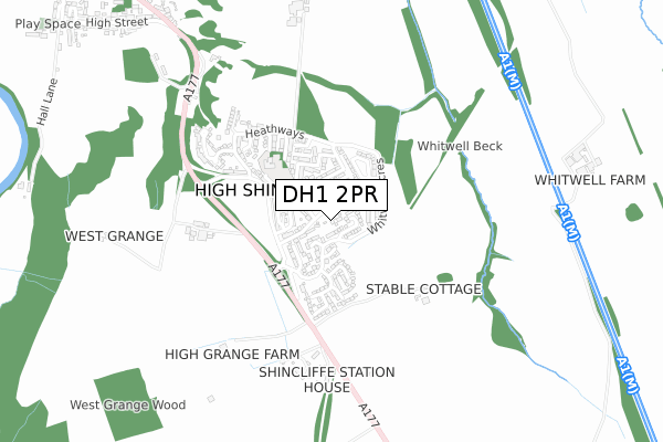 DH1 2PR map - small scale - OS Open Zoomstack (Ordnance Survey)