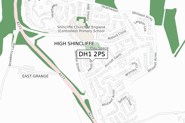 DH1 2PS map - large scale - OS Open Zoomstack (Ordnance Survey)