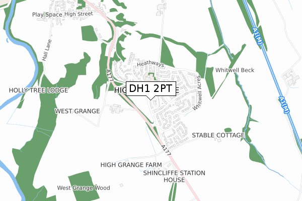 DH1 2PT map - small scale - OS Open Zoomstack (Ordnance Survey)