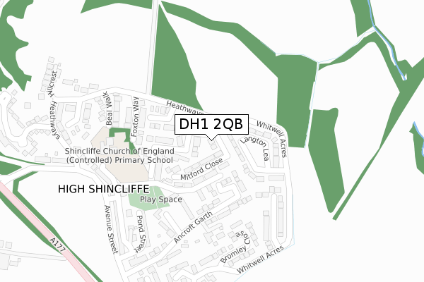 DH1 2QB map - large scale - OS Open Zoomstack (Ordnance Survey)