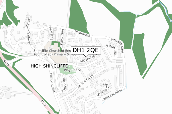 DH1 2QE map - large scale - OS Open Zoomstack (Ordnance Survey)