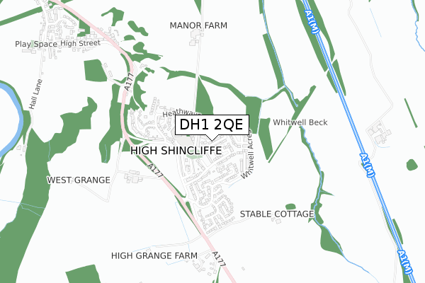 DH1 2QE map - small scale - OS Open Zoomstack (Ordnance Survey)