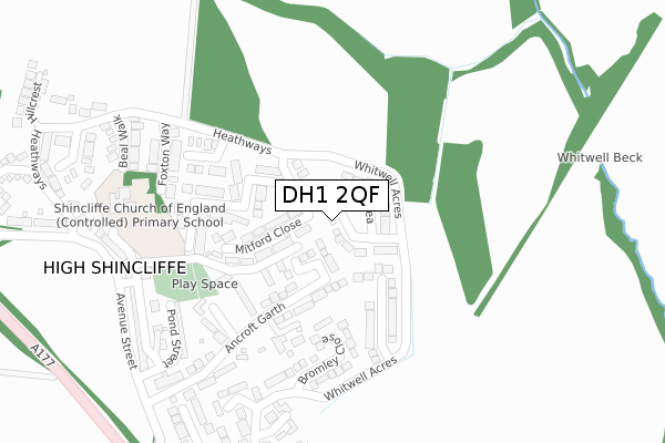 DH1 2QF map - large scale - OS Open Zoomstack (Ordnance Survey)