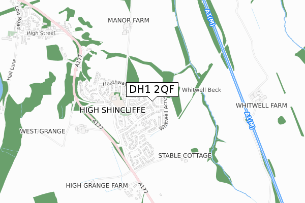 DH1 2QF map - small scale - OS Open Zoomstack (Ordnance Survey)