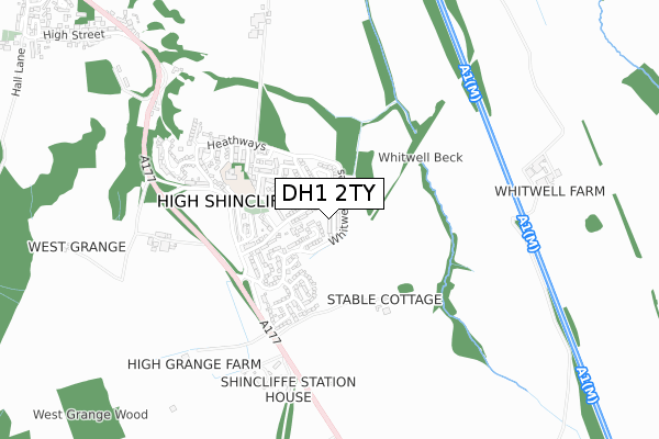 DH1 2TY map - small scale - OS Open Zoomstack (Ordnance Survey)