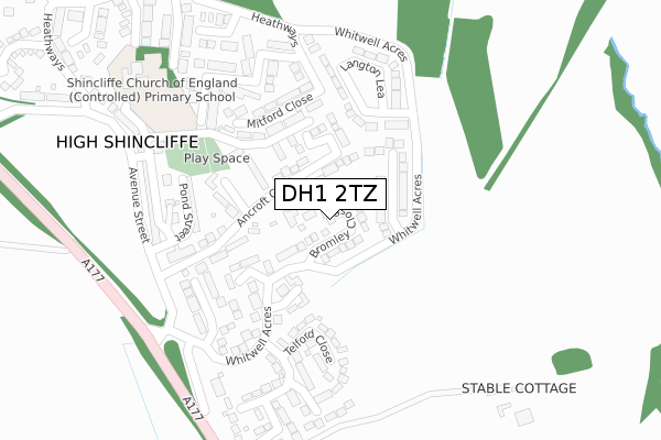 DH1 2TZ map - large scale - OS Open Zoomstack (Ordnance Survey)