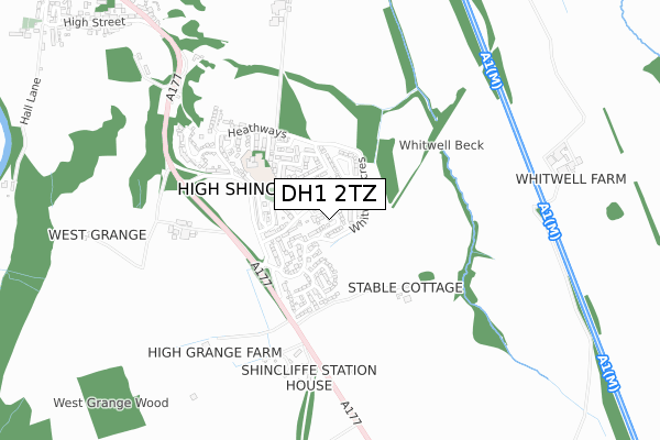 DH1 2TZ map - small scale - OS Open Zoomstack (Ordnance Survey)