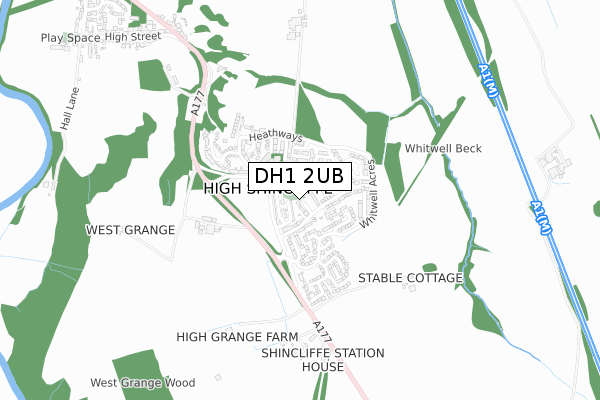 DH1 2UB map - small scale - OS Open Zoomstack (Ordnance Survey)